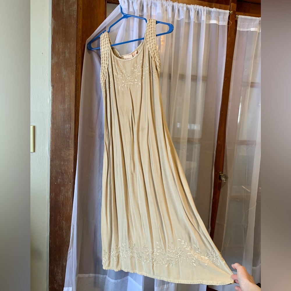 Tie-Back Cream Rayon Dress Size M